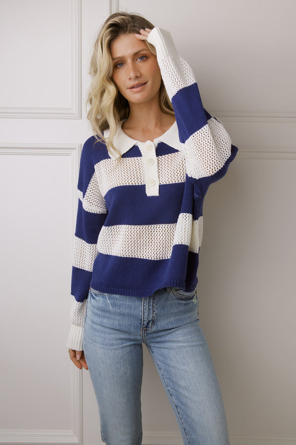 Hayden Ivory & Blue Striped Sweater