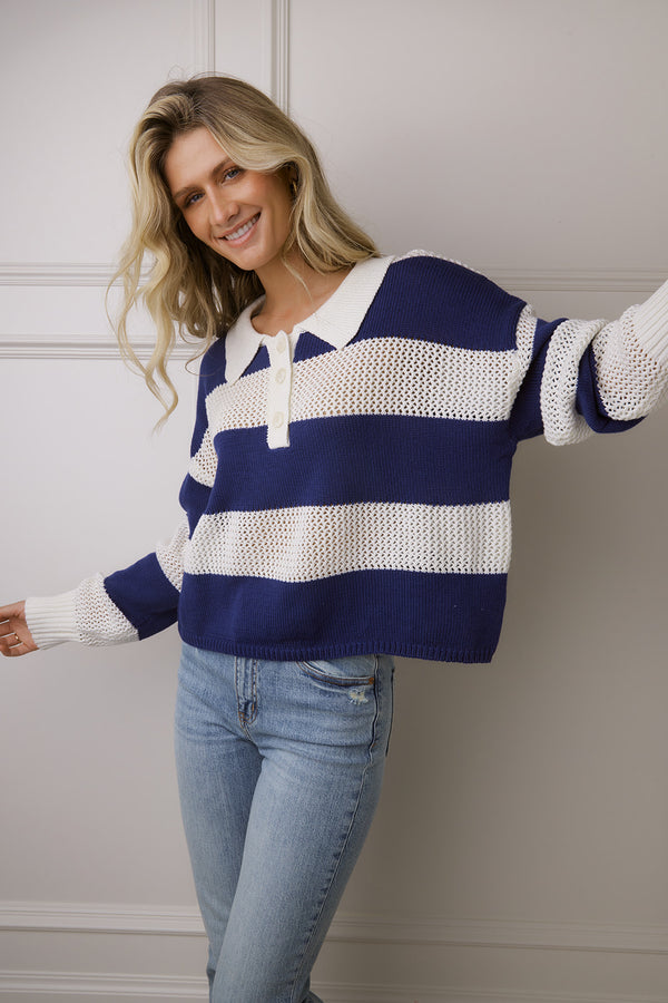 Hayden Ivory & Blue Striped Sweater