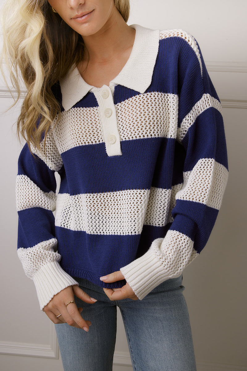 Hayden Ivory & Blue Striped Sweater