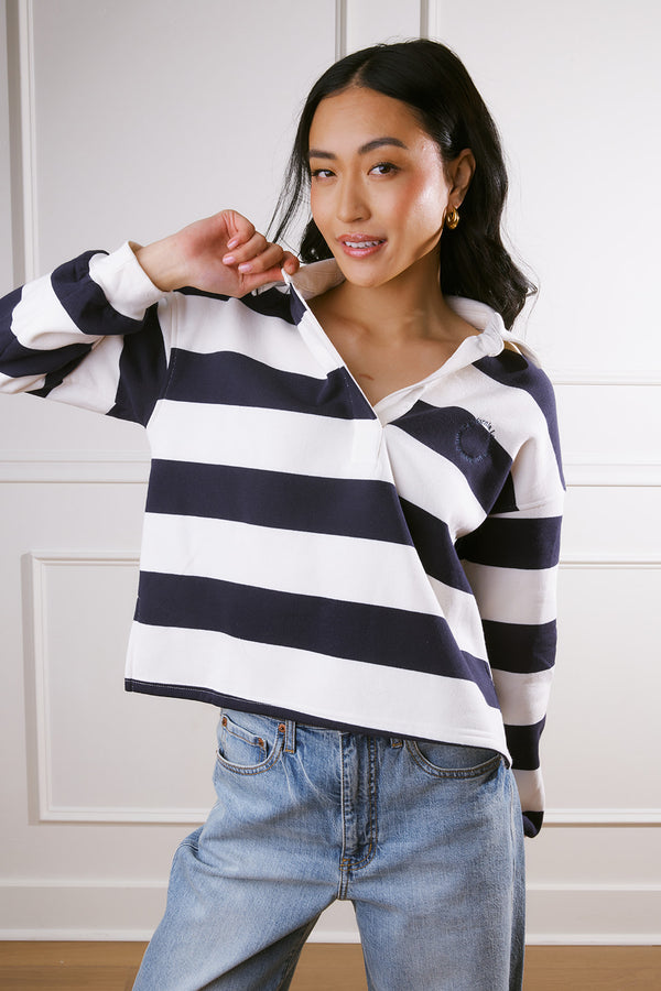 Charlee Striped Long Sleeve Polo