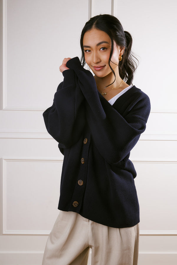 Jayla Boyfriend Cardigan in Navy