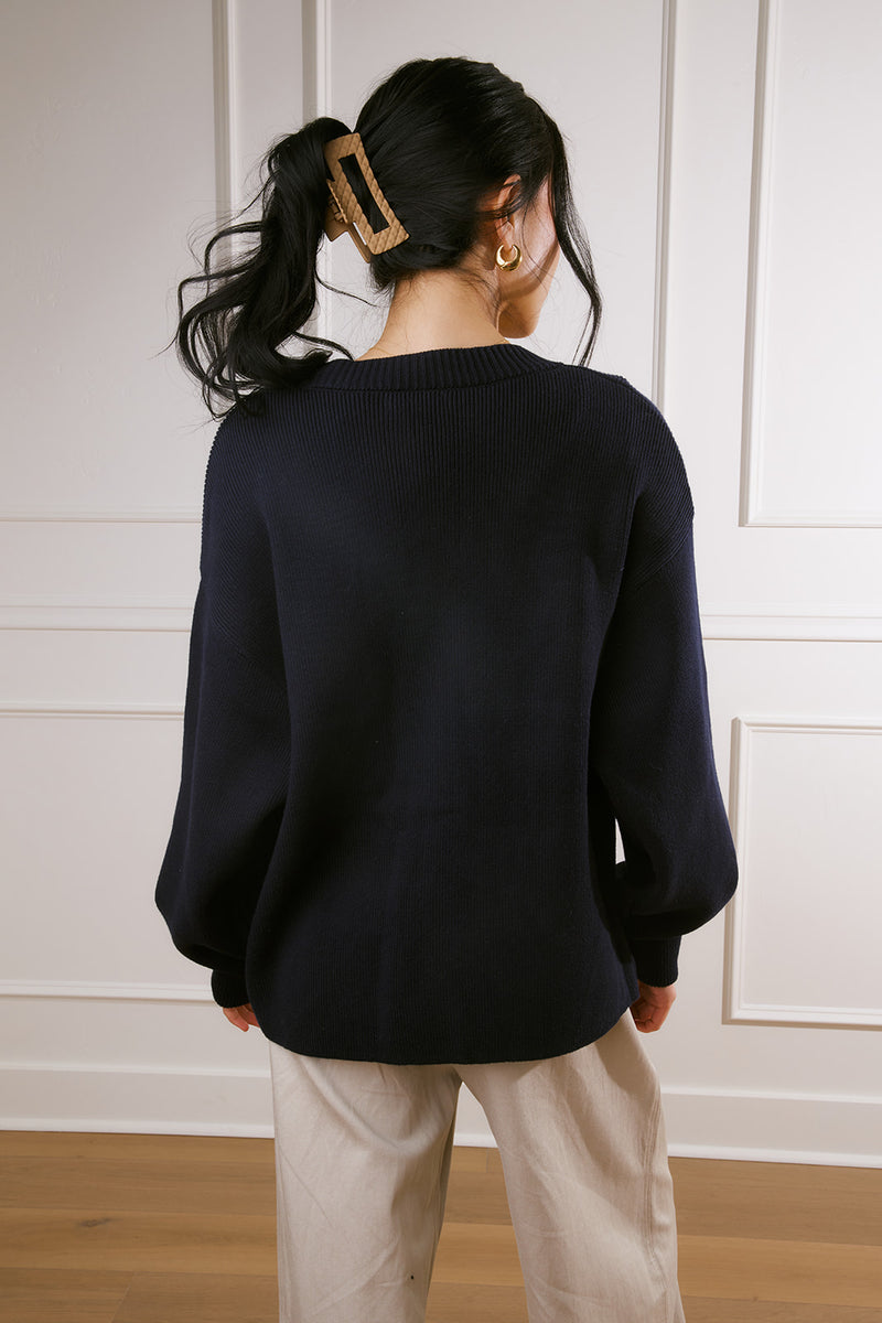 Jayla Boyfriend Cardigan in Navy