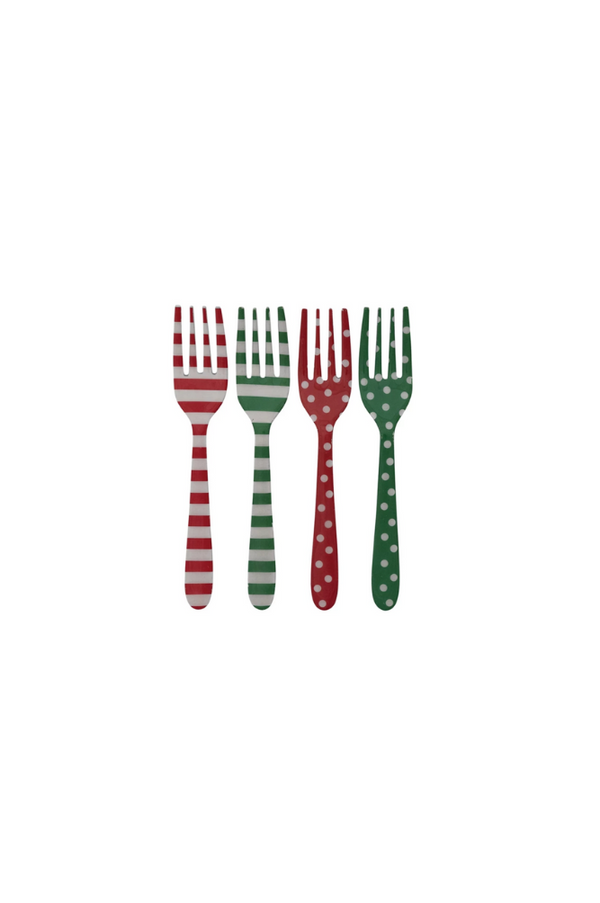 Red, White & Green Stainless Steel Forks
