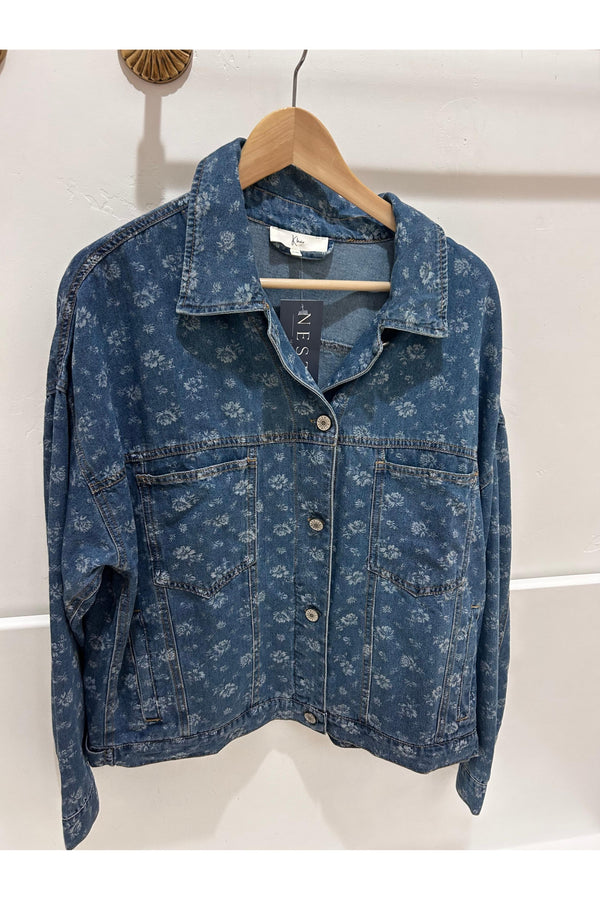 Flower Printed Denim Top