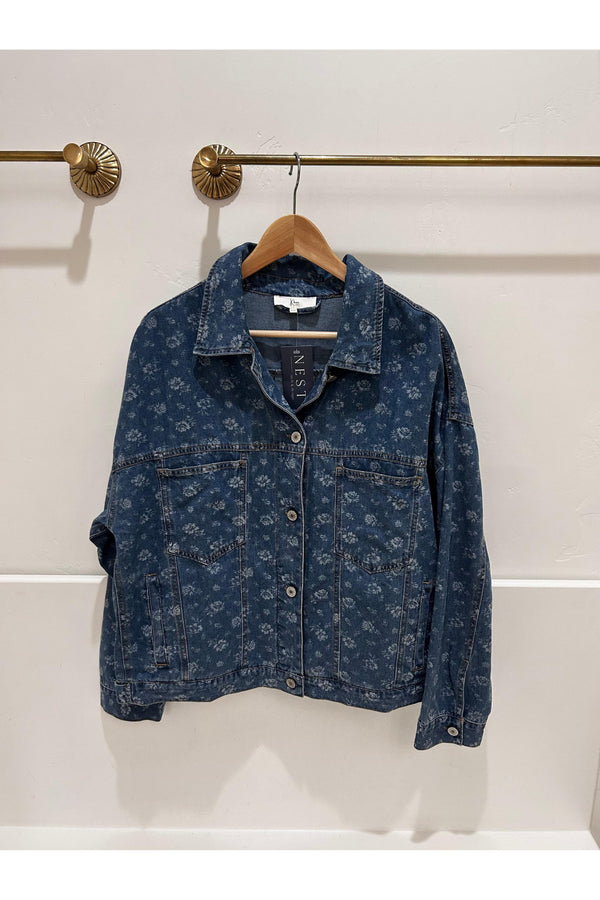 Flower Printed Denim Top