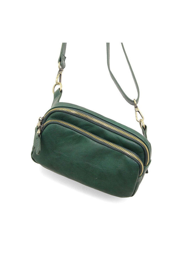 Kylie Double Zip Crossbody in Dark Green