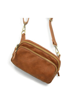 Kylie Double Zip Crossbody in Saddle