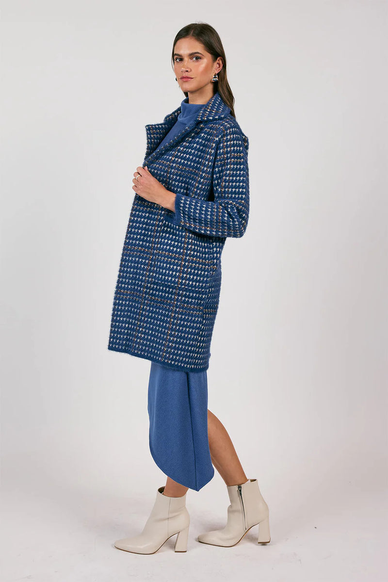 Kiara Houndstooth Coat in Blue