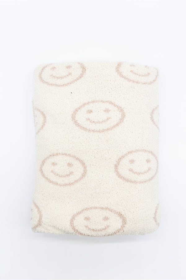 Plush Smiley Blanket - Ivory/Blush