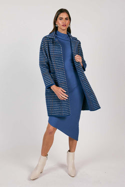 Kiara Houndstooth Coat in Blue