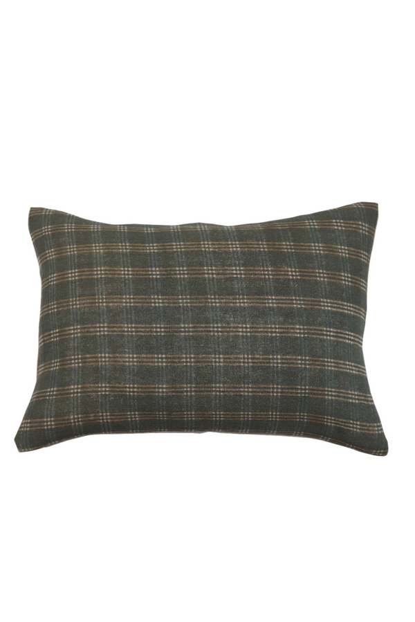 Gingham Sand Lumbar Linen Pillow