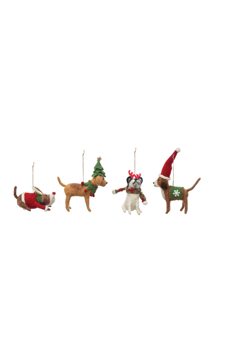 Wool Felt Holiday Dog Ornament