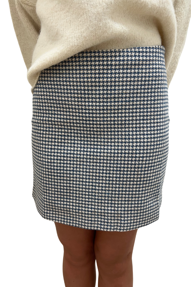 Ivory Houndstooth Mini Skirt