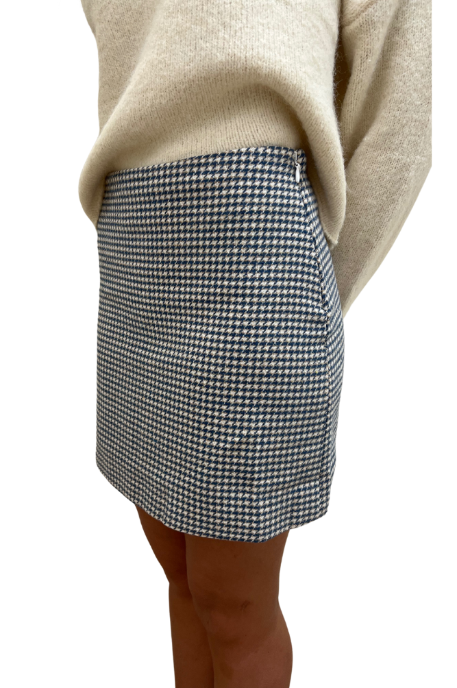 Ivory Houndstooth Mini Skirt