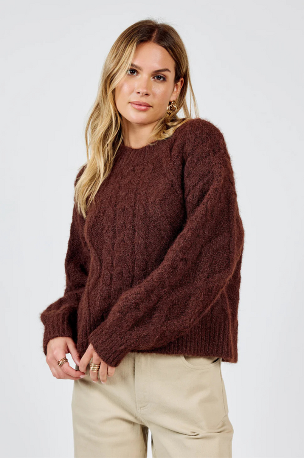 Aubree Brown Cable Knit Sweater FINAL SALE