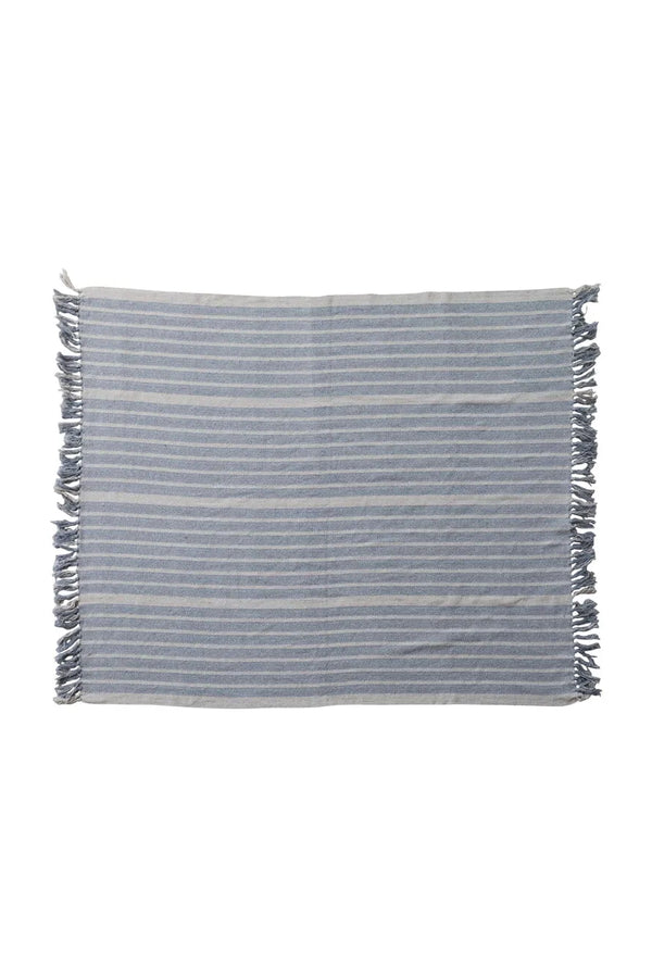 Cyprus Blue Stripe Fringe Throw