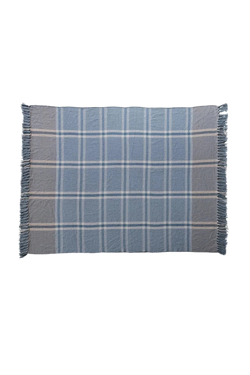 Blue Plaid Cotton Throw