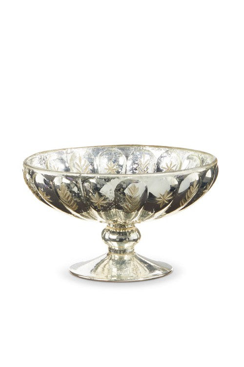 Etched Mercury Glass Compote