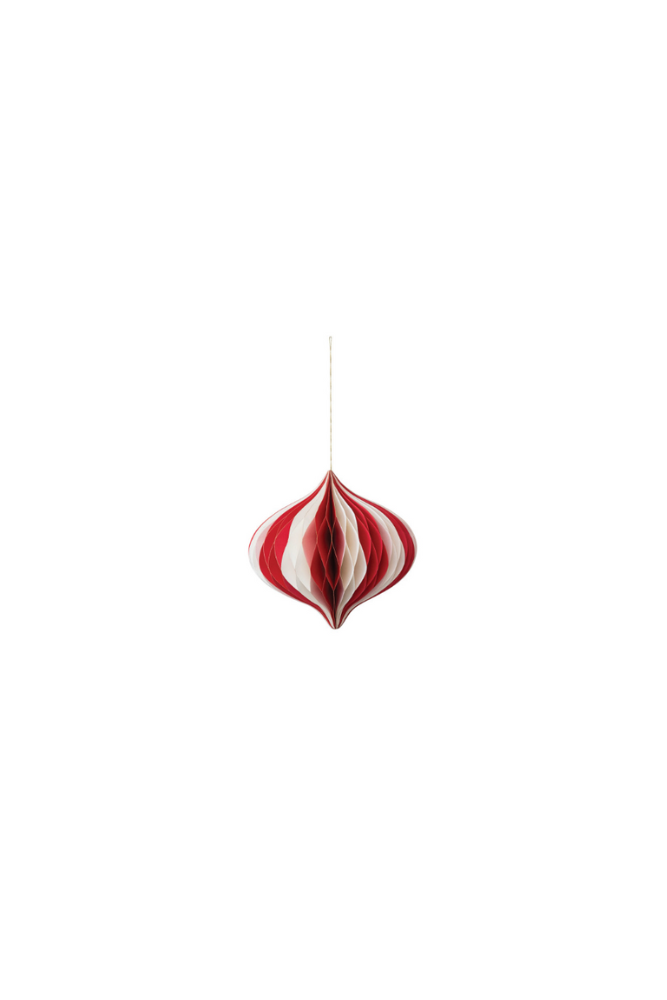 12" Red, Cream & Glitter Honeycomb Ornament
