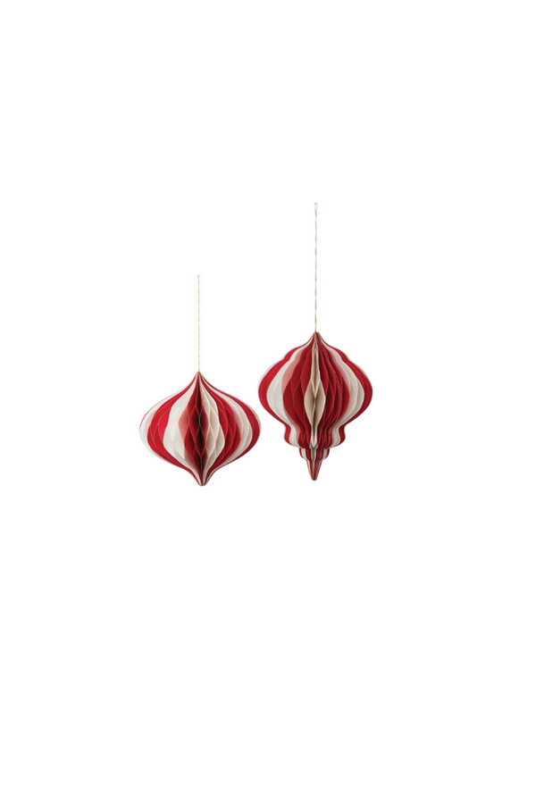 12" Red, Cream & Glitter Honeycomb Ornament
