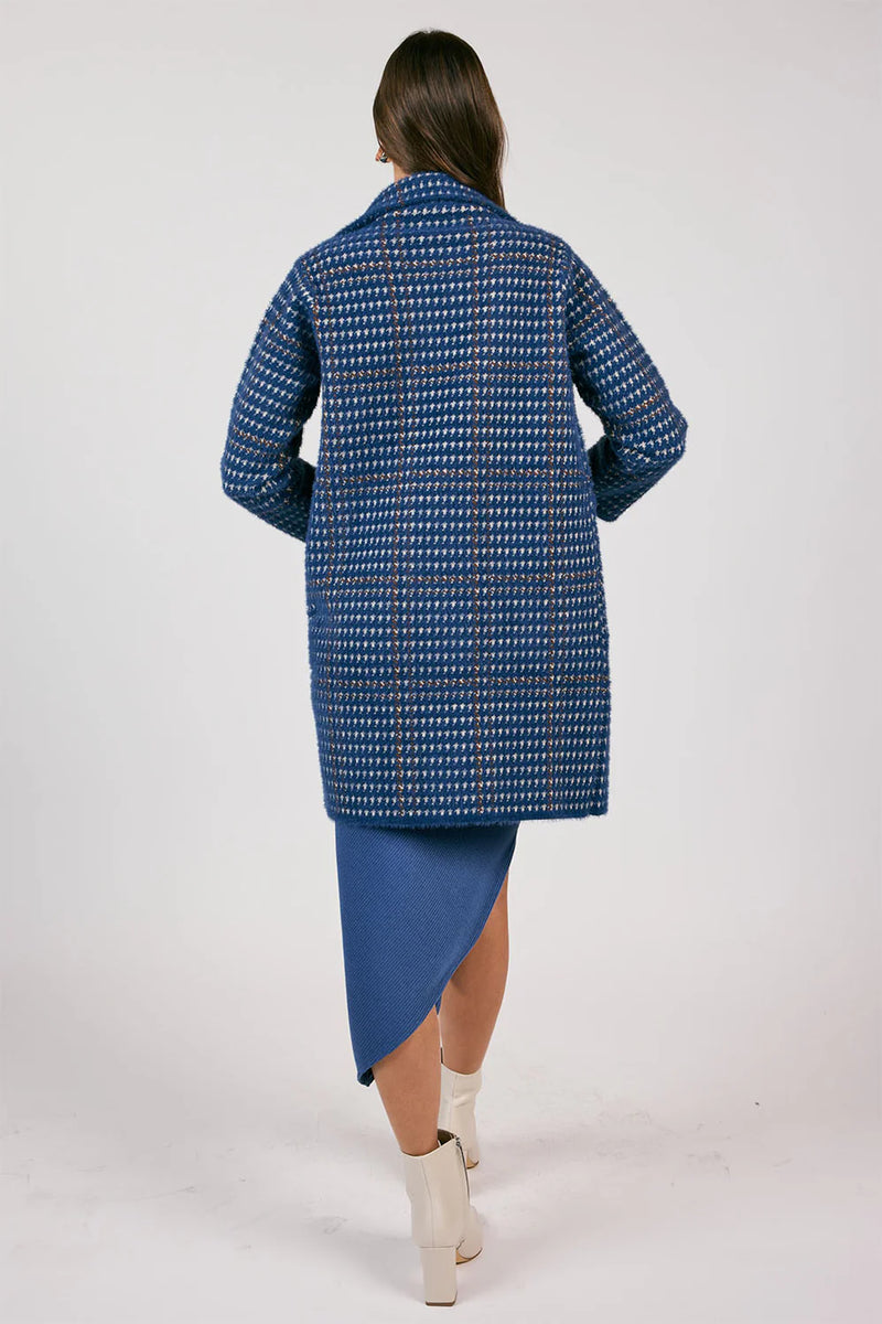 Kiara Houndstooth Coat in Blue