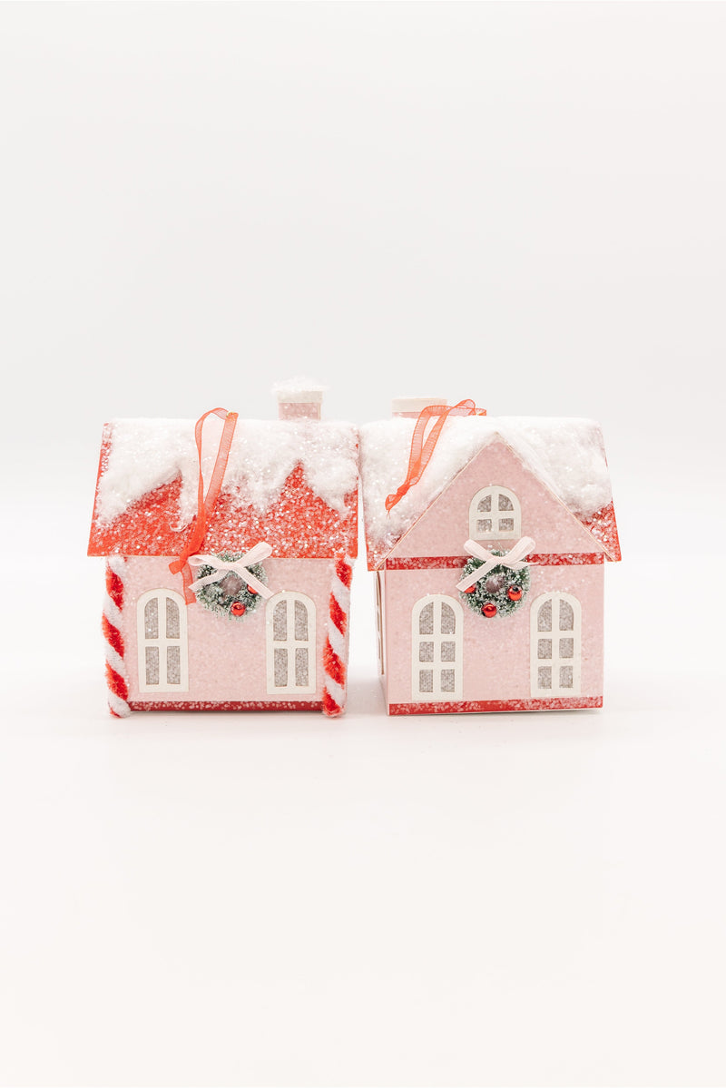 Pink Paper Holiday House Ornament