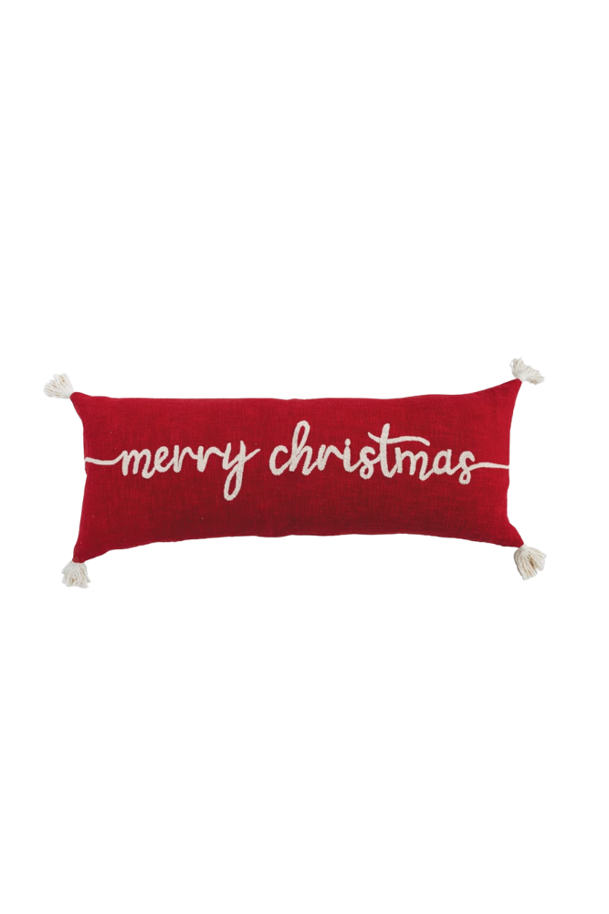 Tassles Merry Christmas Lumbar Pillow