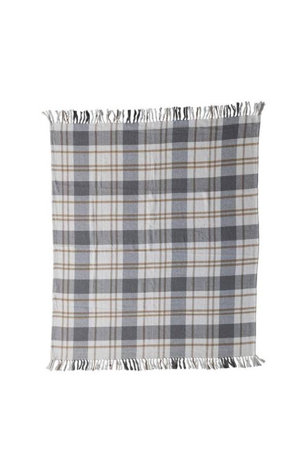 Gray Plaid Flannel Throw