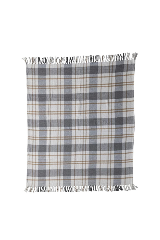 Gray Plaid Flannel Throw