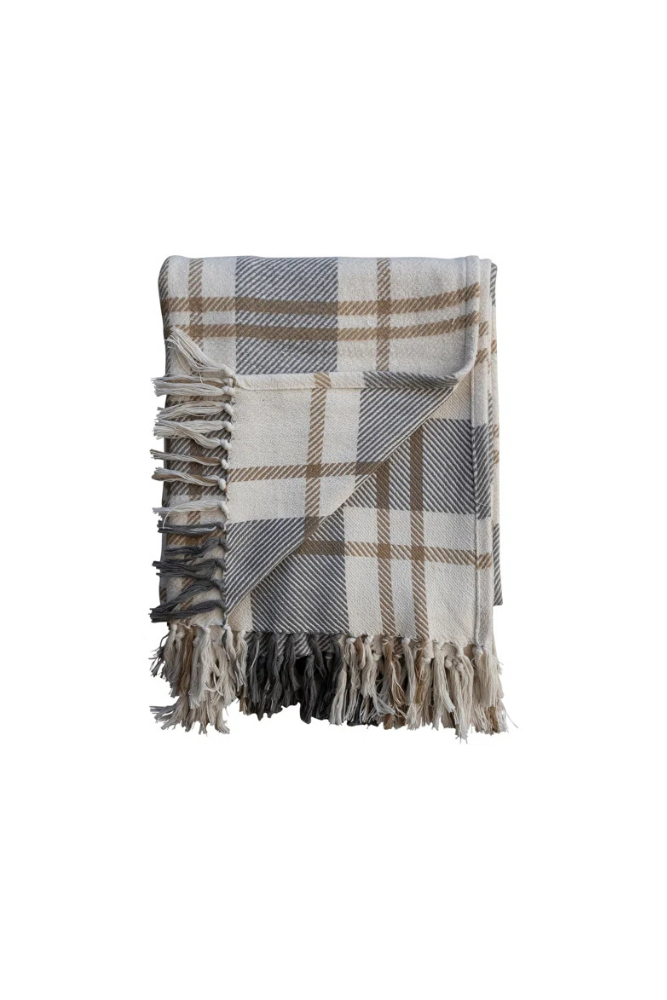 Gray Plaid Flannel Throw