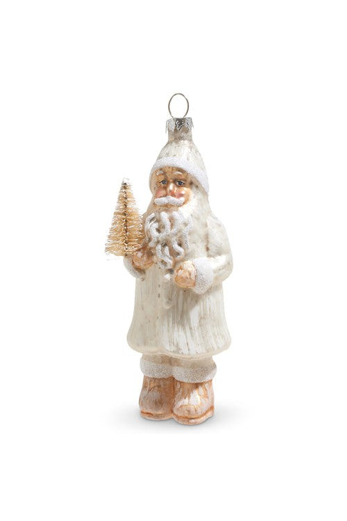 Whitewash Mercury Glass Santa Ornament