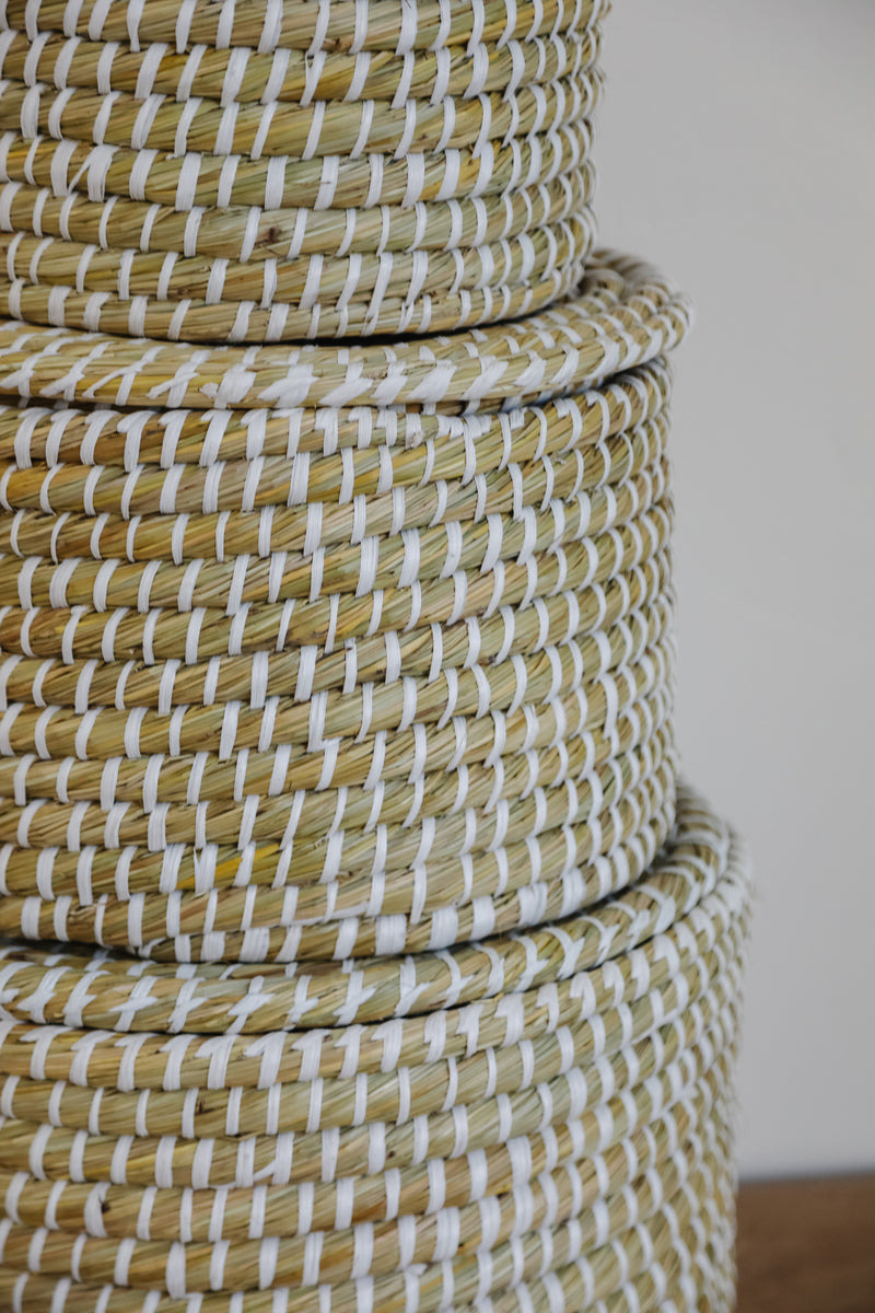 Whitewashed Woven Baskets with Lid