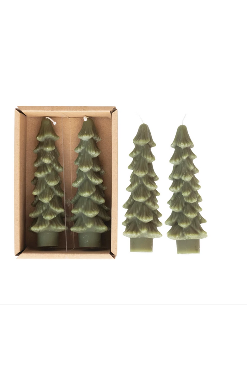 Christmas Tree Taper Candles - Set of 2